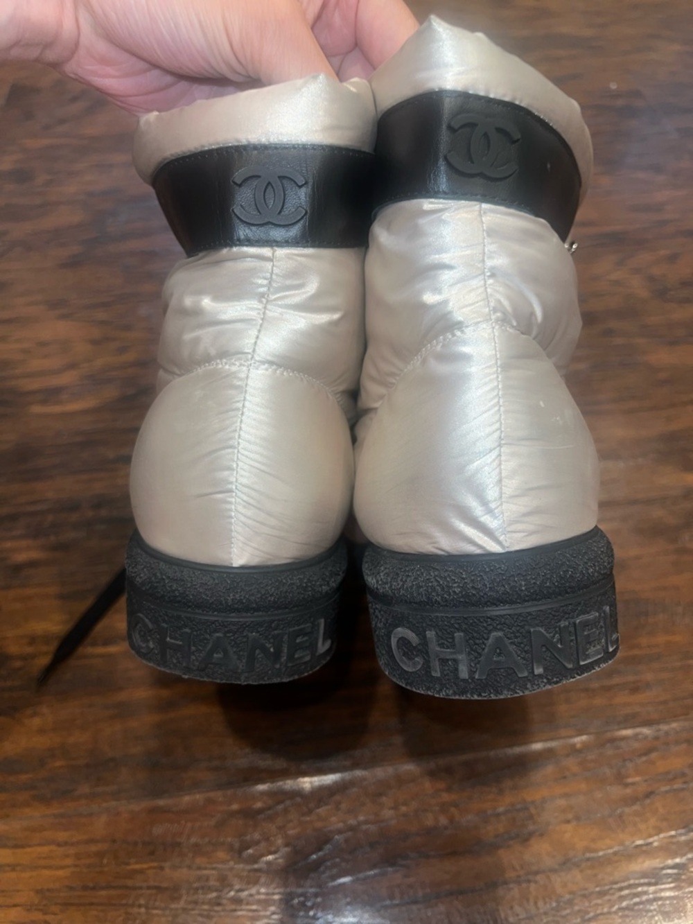 CHANEL Black and White Quilted Puffer Boot - Picture 4 of 8